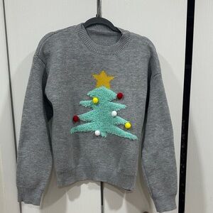 Gray Sweater with Christmas Tree Design